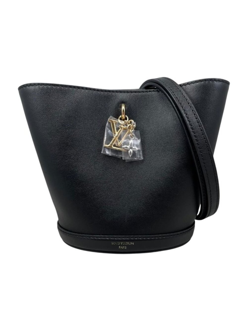 Louis Vuitton Shoulder Bag LV Blue Hobo Calfskin Monogram Flower Charm Noir